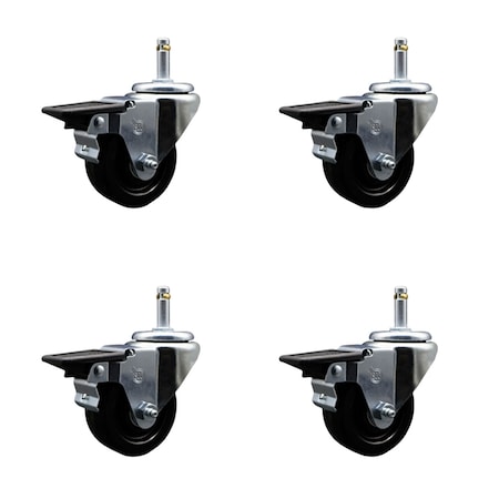 Service Caster 3'' Phenolic Wheel Swivel 7/16'' Grip Ring Stem Caster Set with Brake, 4PK SCC-GR20S314-PHR-PLB-716138-4